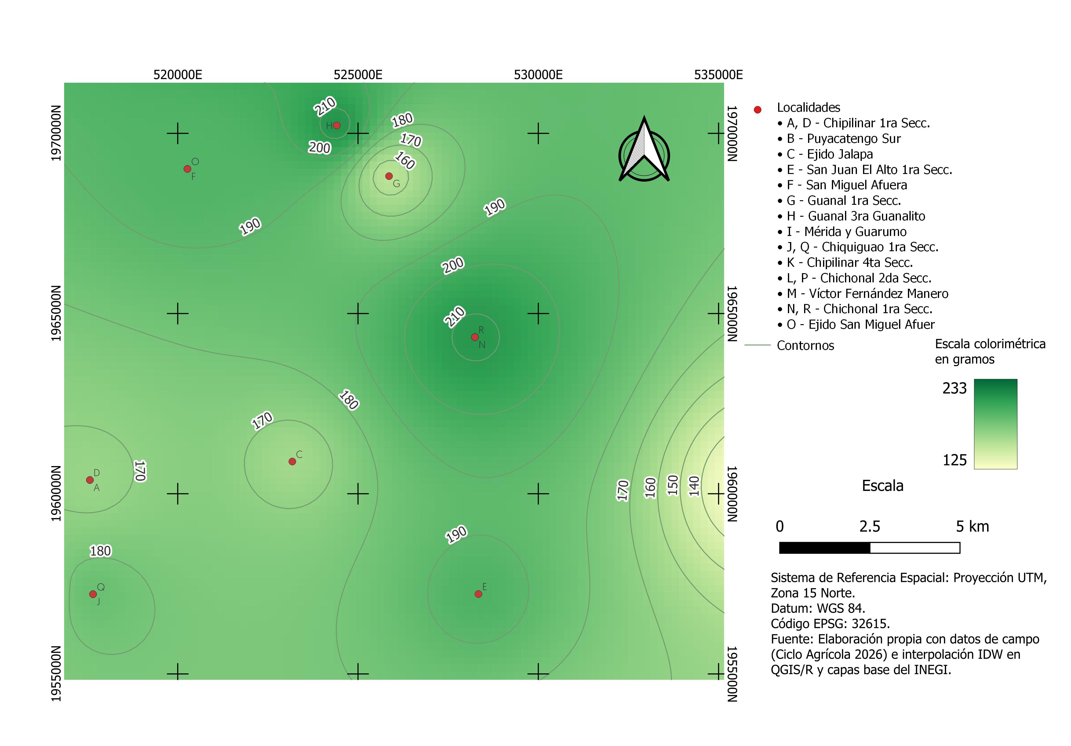 Mapa rendimiento maíces criollos